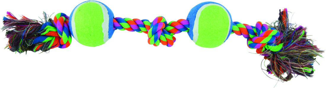 Play On Dog Toy Rope 1 Knot with 2 Tennis Balls, Small