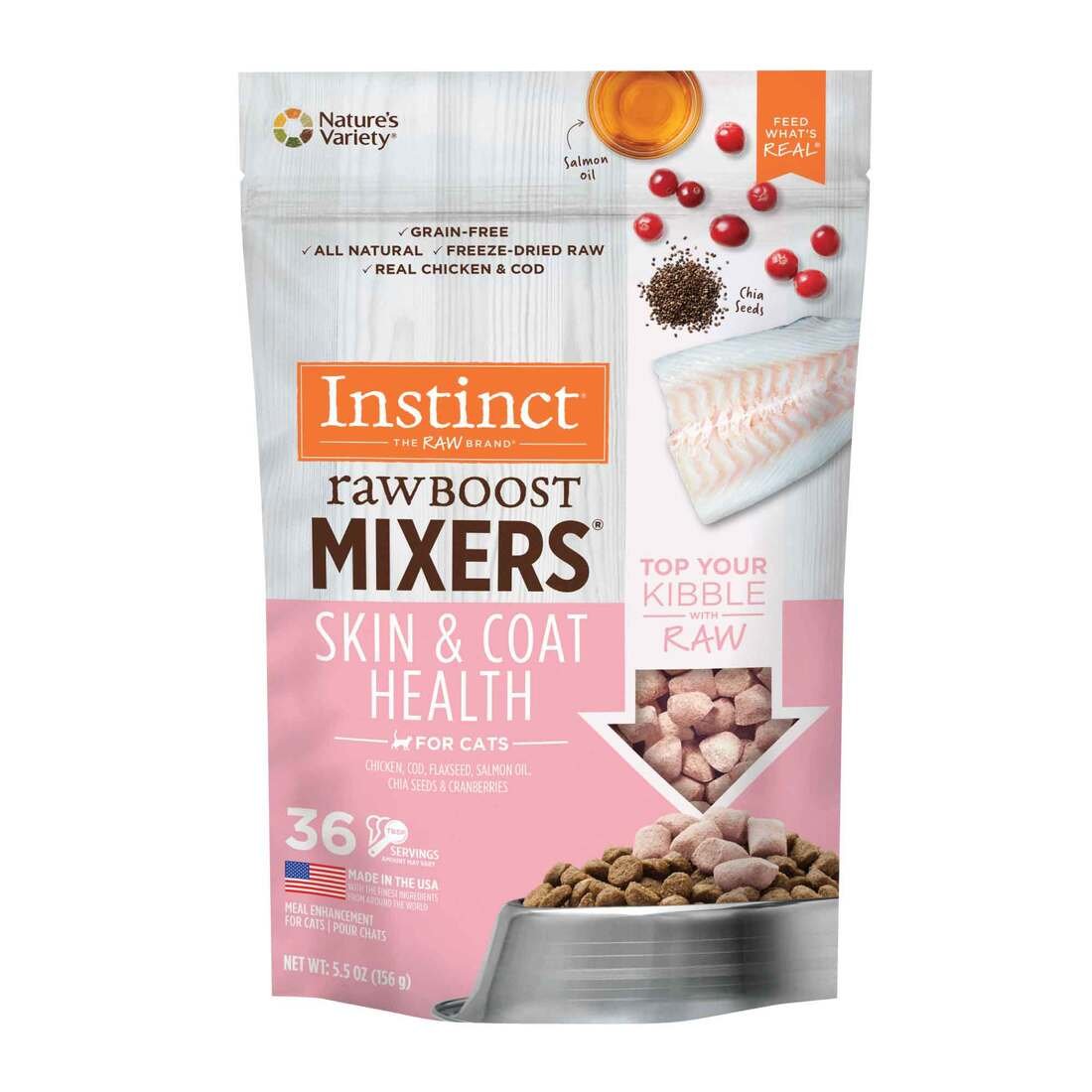 Instinct Raw Boost Mixers Freeze Dried Cat Food, Topper, Skin & Coat Health Grain Free Recipe, 5.5 O