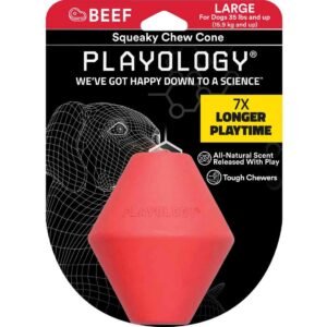 Playology Squeaky Chew Cone Dog Toy, Beef, Medium