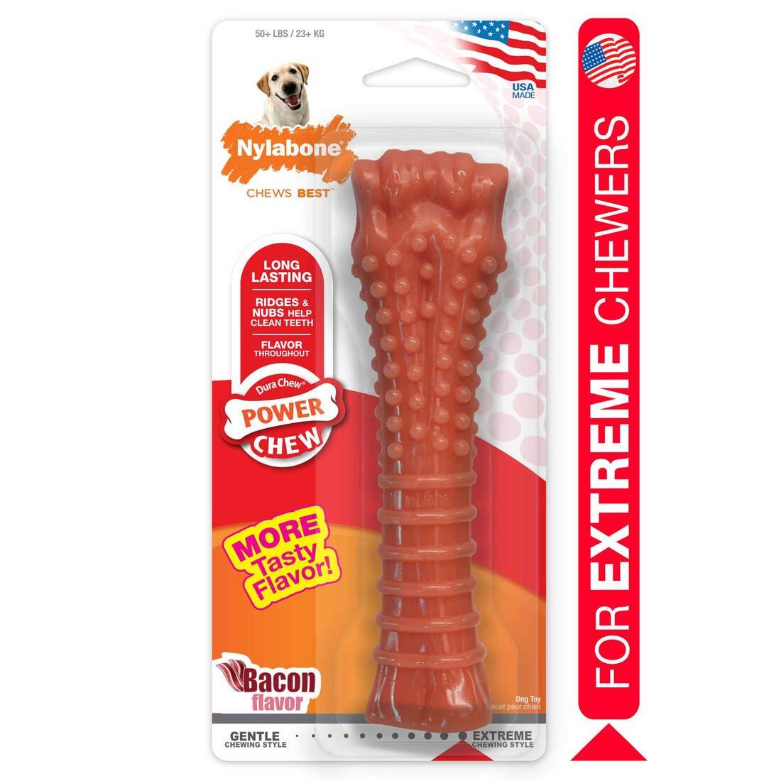 Nylabone Power Chew Flavored Durable Chew Toy, Bacon, X-Large/Souper