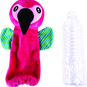 Play On Dog Toy Plush Bottle Crunch Flamingo