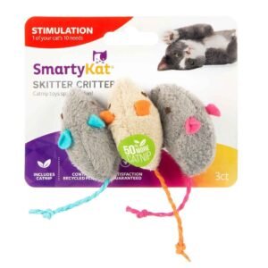 SmartyKat Skitter Critters Value Pack Plush Catnip Cat Toys, Gray & Cream, Set of 3